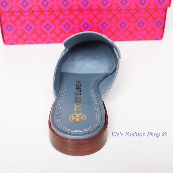 NIB Tory Burch Georgia Backless Leather Loafer Mule Blue US 7.5 8 8.5 AUTHENTIC - Picture 15 of 16